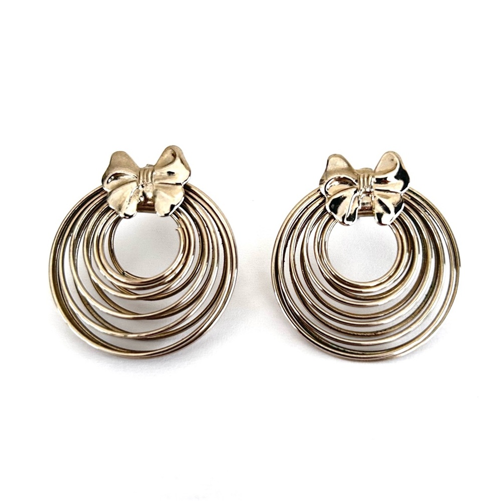 Vintage Stainless Steel Bow Multi Round Hoop 1 in Earrings Puffy